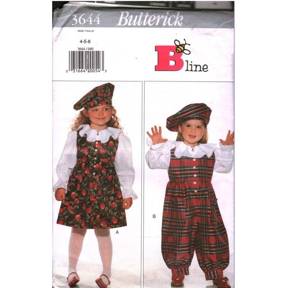 Butterick 3644 Kids Jumper Jumpsuit Blouse Beret Pattern Size 4-5-6 Vintage 1994